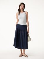 Cotton-Linen Gathered Midi Skirt with Pockets - Image 2