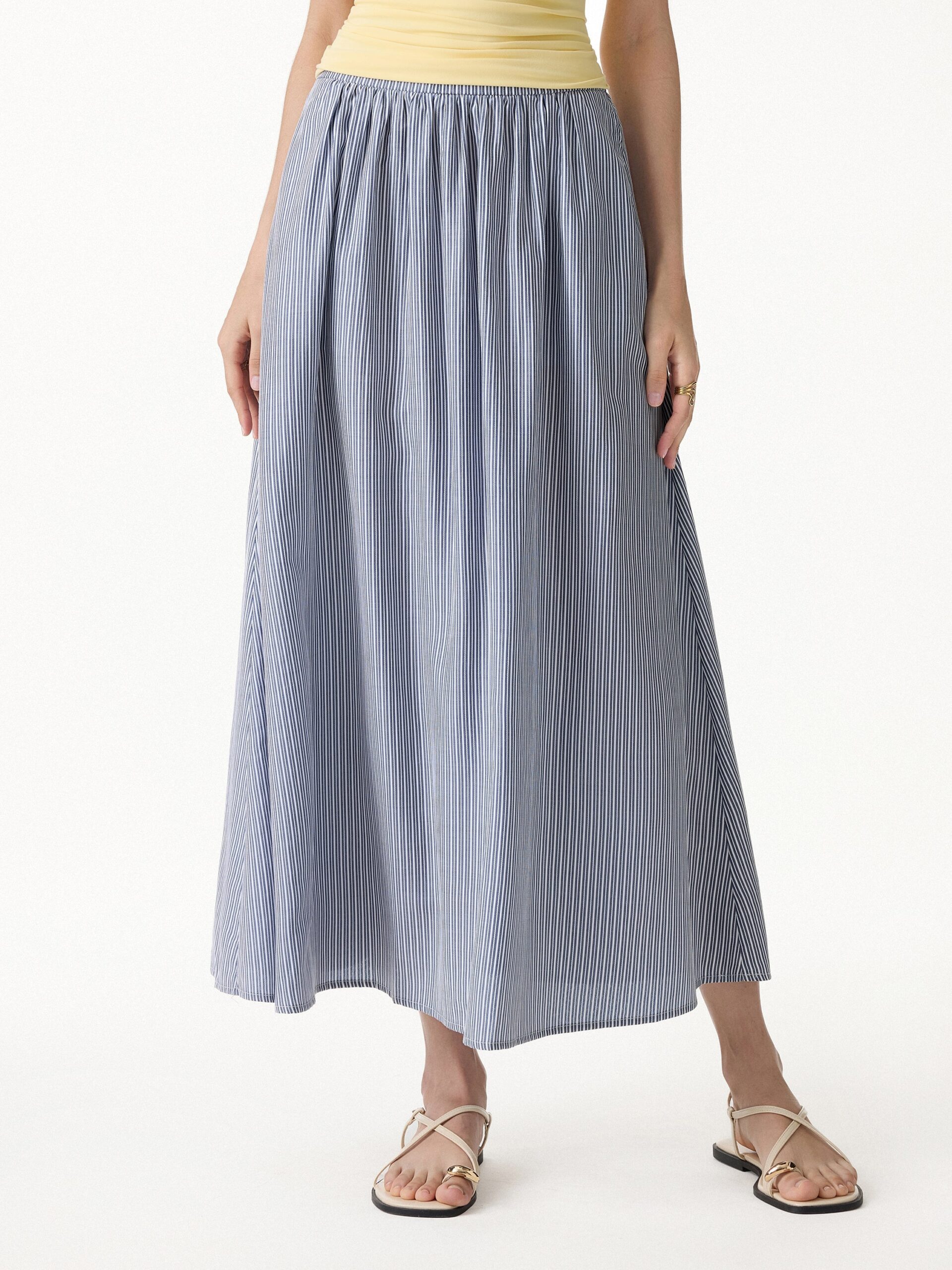 03e8438902ff9b4713d12f406b660fd8 Striped Poplin High Rise Umbrella Midi Skirt with Pockets - Image 1