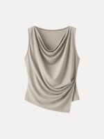 Cowl Neck Asymmetrical Tucked Sleeveless Top - Image 8