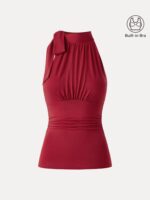 Side Ruched High Tie Neck New Airy Bra Tank - Image 7
