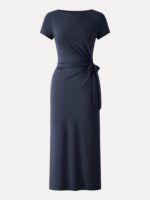Cooling Wrinkle-Resistant Side Waist Tie Midi Dress with Slit - Image 8