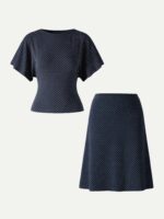 2Pcs Set Boatneck Flutter Sleeves Polka Dot Top & A-Line Flare Skirt Limited Edition - Image 2