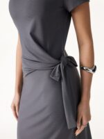 Cooling Wrinkle-Resistant Side Waist Tie Midi Dress with Slit - Image 6