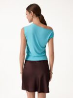 Asymmetrical Shoulder Banded Hem Top - Image 6