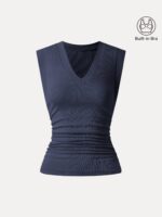 Stretch Cotton V-neck Side Ruched Muscle Bra Top - Image 12
