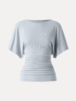 Effortless Boatneck Batwing Sleeve Side Ruched Top - Image 12