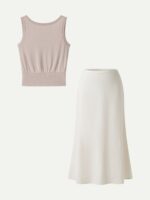 2Pcs Set Reversible Boatneck Top & Maxi Flared Pull-On Skirt - Image 2