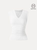 Stretch Cotton V-neck Side Ruched Muscle Bra Top - Image 7