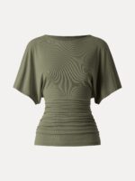 Effortless Boatneck Batwing Sleeve Side Ruched Top - Image 13