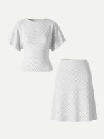 2Pcs Set Boatneck Flutter Sleeves Polka Dot Top & A-Line Flare Skirt Limited Edition - Image 7