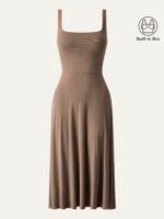 Square Neck Flowy New Airy Bra Midi Dress - Image 17