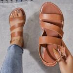 Vegan Leather Flat Sandals with Three-Strap Design - Image 4