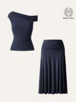 2Pcs Set Multi-wear Bra Top & Ruched A-line Midi Skirt - Image 5