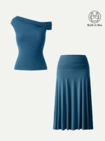 2Pcs Set Multi-wear Bra Top & Ruched A-line Midi Skirt - Image 17