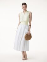 Cotton-Viscose V-neck Stand Collar Sleeveless Top - Image 2