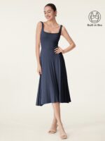 Square Neck Flowy New Airy Bra Midi Dress - Image 3