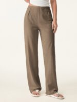 Wrinkle-resistant Cotton-linen Mid Rise Straight Leg Pant