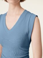 Stretch Cotton V-neck Side Ruched Muscle Bra Top - Image 5