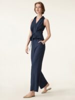 2Pcs Set Collared V-neck Sleeveless Top & Mid Rise Flared Pant with Pockets - Image 6