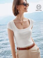 Stretch Cotton Square Neck Cap Sleeve Bra Top