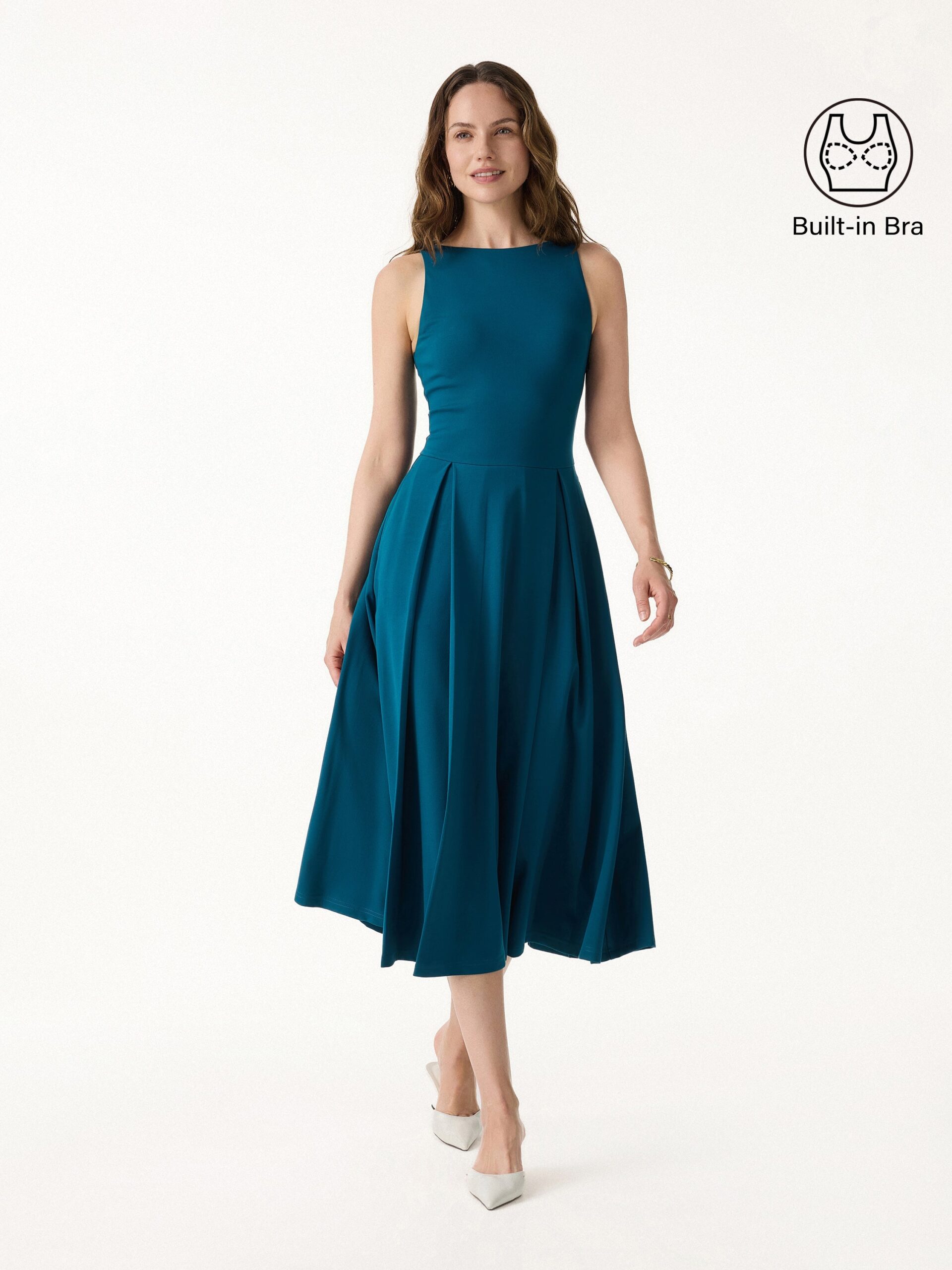 20260402lookbook_130559 Boatneck Pleated Fit-and-Flare Midi Bra Dress with Pockets - Image 1