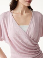 Summer Lyocell Wool Suprlice Ruched Short Sleeve Top - Image 5