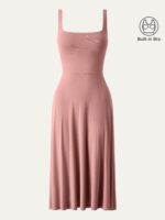 Square Neck Flowy New Airy Bra Midi Dress - Image 11