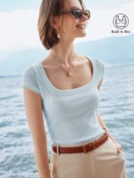 Stretch Cotton Square Neck Cap Sleeve Bra Top - Image 11