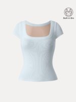 Stretch Cotton Square Neck Cap Sleeve Bra Top - Image 12