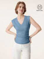 Stretch Cotton V-neck Side Ruched Muscle Bra Top