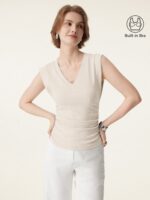 Stretch Cotton V-neck Side Ruched Muscle Bra Top - Image 8