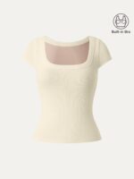 Stretch Cotton Square Neck Cap Sleeve Bra Top - Image 10