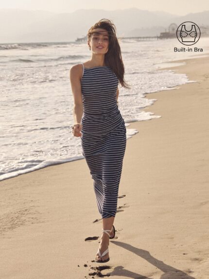 2Pcs Set Striped Spaghetti Brami & Low Rise Striped Midi Skirt
