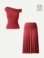2Pcs Set Multi-wear Bra Top & Ruched A-line Midi Skirt - Image 18