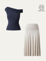 2Pcs Set Multi-wear Bra Top & Ruched A-line Midi Skirt - Image 14