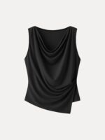 Cowl Neck Asymmetrical Tucked Sleeveless Top - Image 11