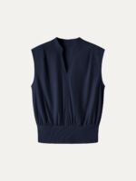 Cotton-Viscose V-neck Stand Collar Sleeveless Top - Image 8
