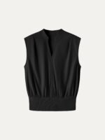 Cotton-Viscose V-neck Stand Collar Sleeveless Top - Image 13