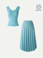 2Pcs Set U-Neck Bra Tank & Midi Skirt with Pockets - Image 11