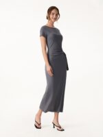 Cooling Wrinkle-Resistant Side Waist Tie Midi Dress with Slit - Image 4