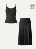 2Pcs Set Front Tucked Spaghetti Brami & A-line Midi Skirt - Image 12