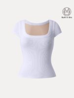 Stretch Cotton Square Neck Cap Sleeve Bra Top - Image 9