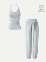 2Pcs Set Open Back Bra Top & Balloon Pants with Pockets - Image 10