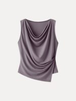Cowl Neck Asymmetrical Tucked Sleeveless Top - Image 7