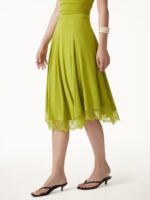 Lace Trim Midi Circle Flare Skirt