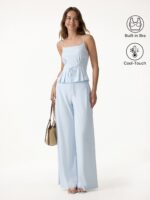 2Pcs Set Spaghetti Bra Top & Wide Leg Pants with Pockets