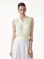 Cotton-Viscose V-neck Stand Collar Sleeveless Top - Image 3