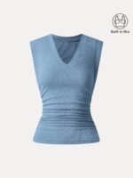 Stretch Cotton V-neck Side Ruched Muscle Bra Top - Image 6