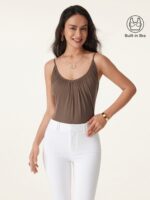 Scoop Neck Gathered Spaghetti Bra Tank - Image 2