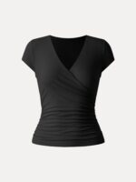 Surplice Cap Sleeve Side Ruched Fitted Tee - Image 12